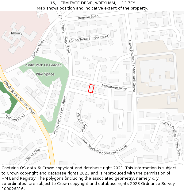 16, HERMITAGE DRIVE, WREXHAM, LL13 7EY: Location map and indicative extent of plot