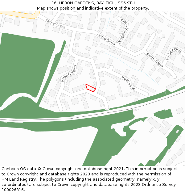 16, HERON GARDENS, RAYLEIGH, SS6 9TU: Location map and indicative extent of plot