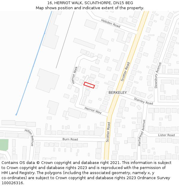 16, HERRIOT WALK, SCUNTHORPE, DN15 8EG: Location map and indicative extent of plot