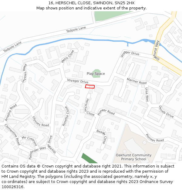 16, HERSCHEL CLOSE, SWINDON, SN25 2HX: Location map and indicative extent of plot