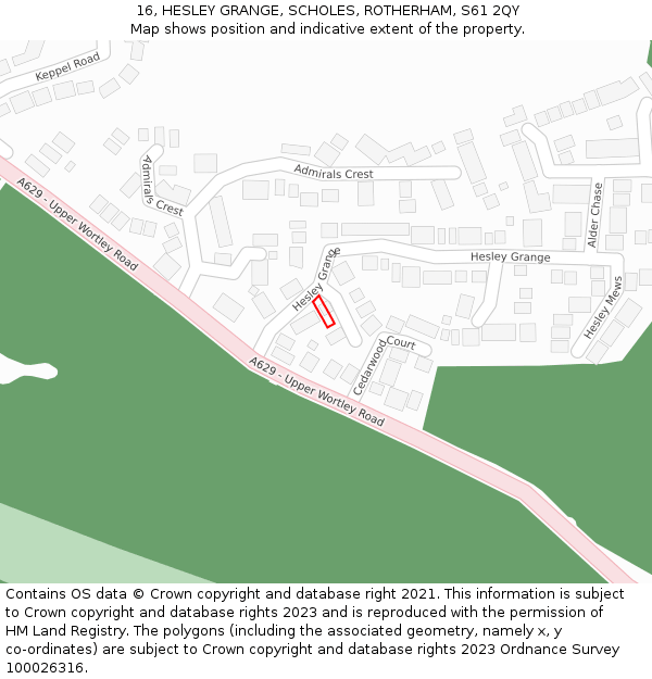 16, HESLEY GRANGE, SCHOLES, ROTHERHAM, S61 2QY: Location map and indicative extent of plot