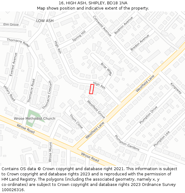 16, HIGH ASH, SHIPLEY, BD18 1NA: Location map and indicative extent of plot
