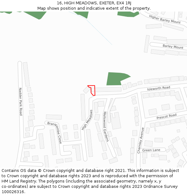 16, HIGH MEADOWS, EXETER, EX4 1RJ: Location map and indicative extent of plot