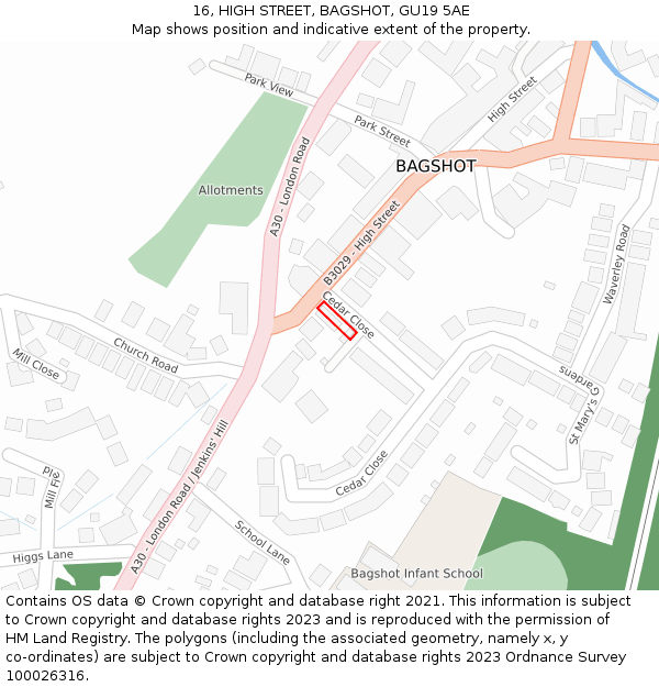 16, HIGH STREET, BAGSHOT, GU19 5AE: Location map and indicative extent of plot