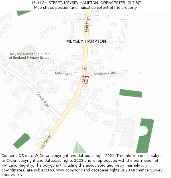 16, HIGH STREET, MEYSEY HAMPTON, CIRENCESTER, GL7 5JT: Location map and indicative extent of plot