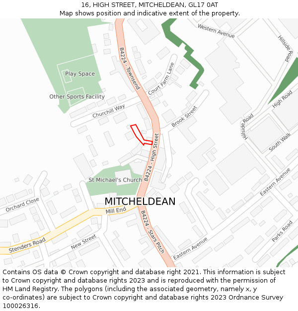 16, HIGH STREET, MITCHELDEAN, GL17 0AT: Location map and indicative extent of plot