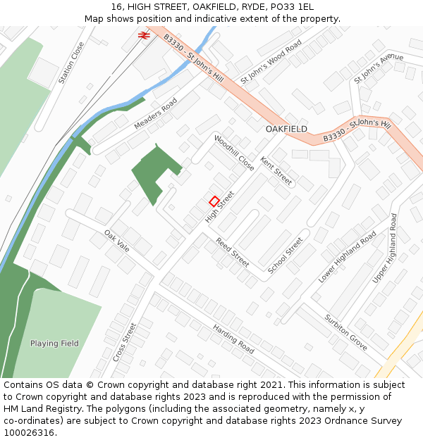 16, HIGH STREET, OAKFIELD, RYDE, PO33 1EL: Location map and indicative extent of plot