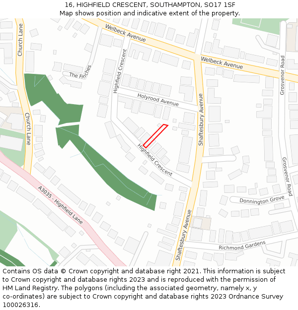 16, HIGHFIELD CRESCENT, SOUTHAMPTON, SO17 1SF: Location map and indicative extent of plot