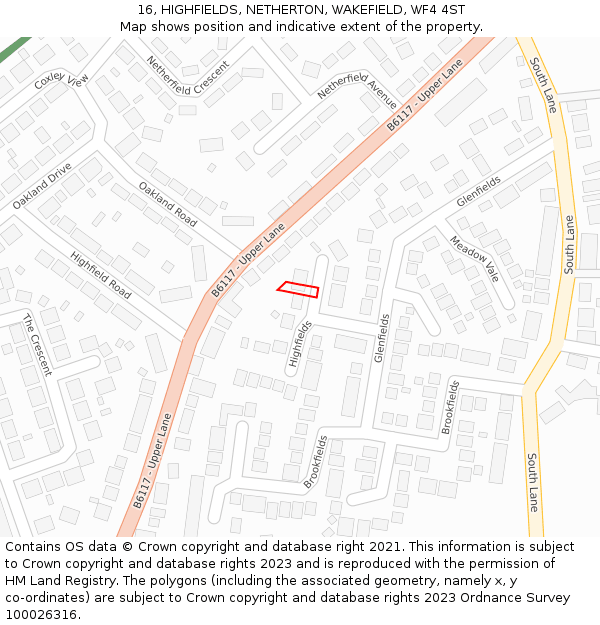16, HIGHFIELDS, NETHERTON, WAKEFIELD, WF4 4ST: Location map and indicative extent of plot