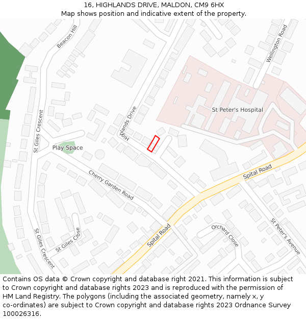 16, HIGHLANDS DRIVE, MALDON, CM9 6HX: Location map and indicative extent of plot