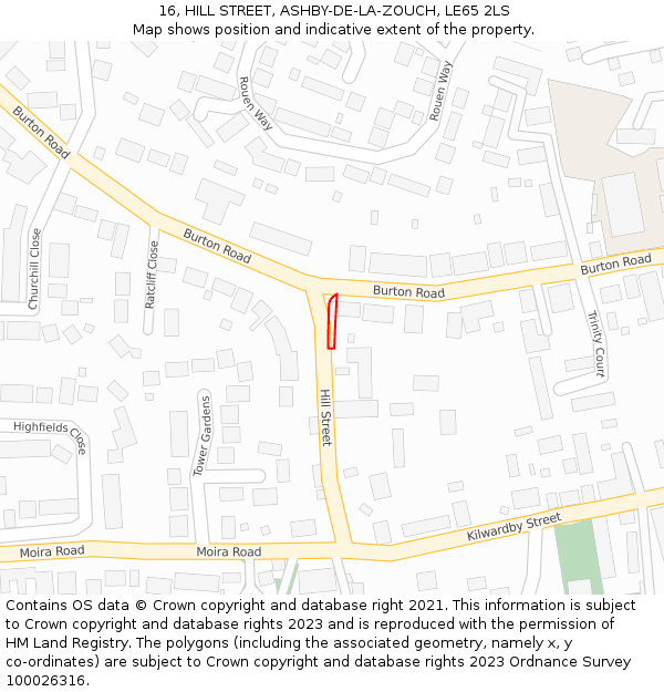 16, HILL STREET, ASHBY-DE-LA-ZOUCH, LE65 2LS: Location map and indicative extent of plot