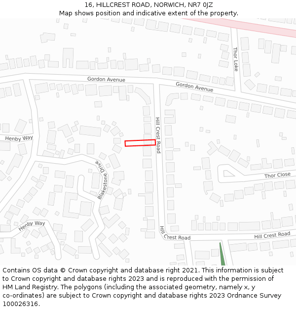 16, HILLCREST ROAD, NORWICH, NR7 0JZ: Location map and indicative extent of plot