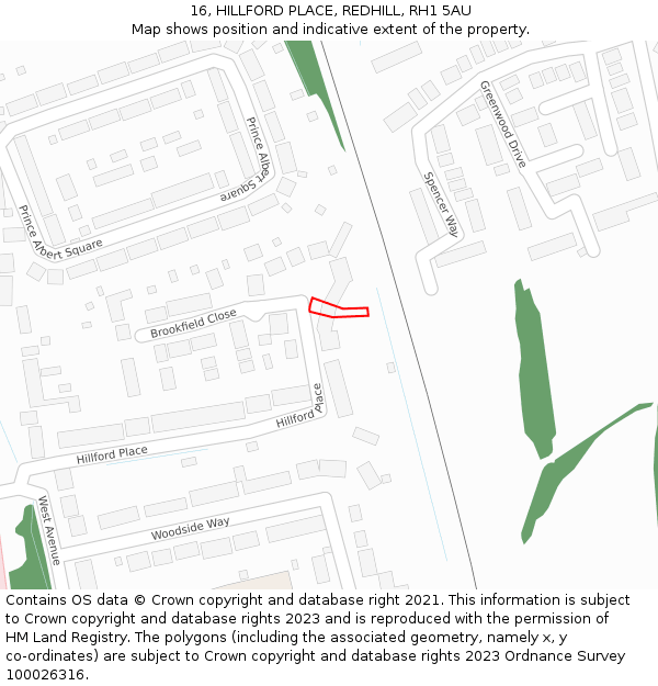 16, HILLFORD PLACE, REDHILL, RH1 5AU: Location map and indicative extent of plot