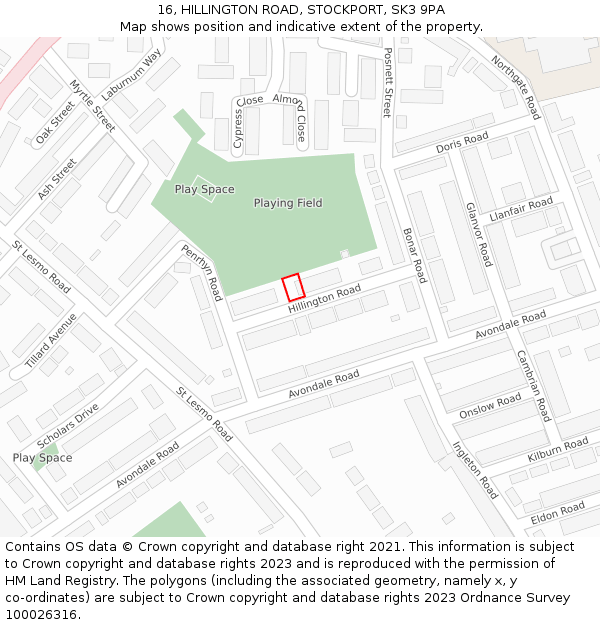 16, HILLINGTON ROAD, STOCKPORT, SK3 9PA: Location map and indicative extent of plot