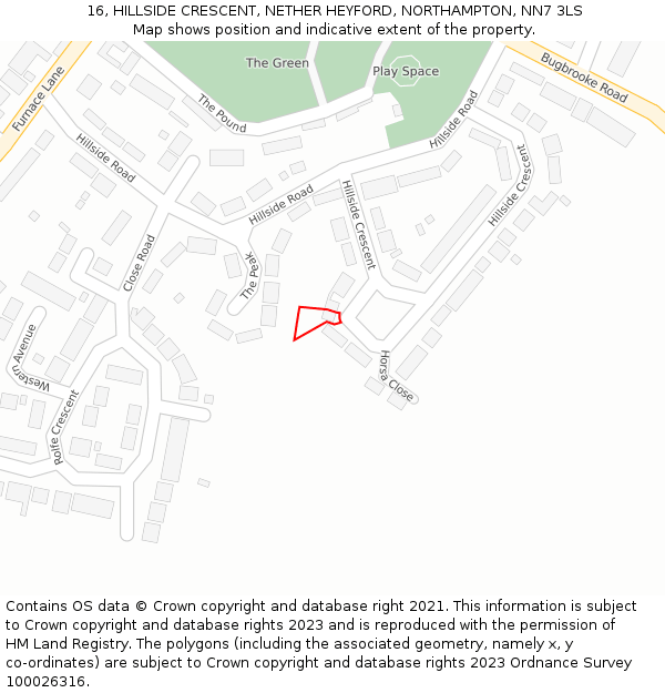 16, HILLSIDE CRESCENT, NETHER HEYFORD, NORTHAMPTON, NN7 3LS: Location map and indicative extent of plot