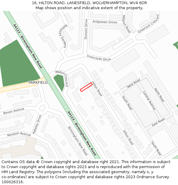 16, HILTON ROAD, LANESFIELD, WOLVERHAMPTON, WV4 6DR: Location map and indicative extent of plot