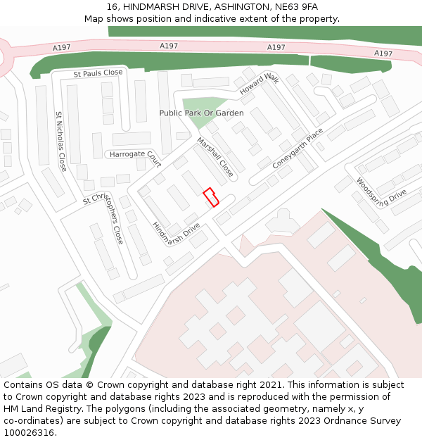 16, HINDMARSH DRIVE, ASHINGTON, NE63 9FA: Location map and indicative extent of plot