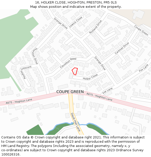 16, HOLKER CLOSE, HOGHTON, PRESTON, PR5 0LS: Location map and indicative extent of plot
