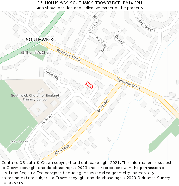 16, HOLLIS WAY, SOUTHWICK, TROWBRIDGE, BA14 9PH: Location map and indicative extent of plot