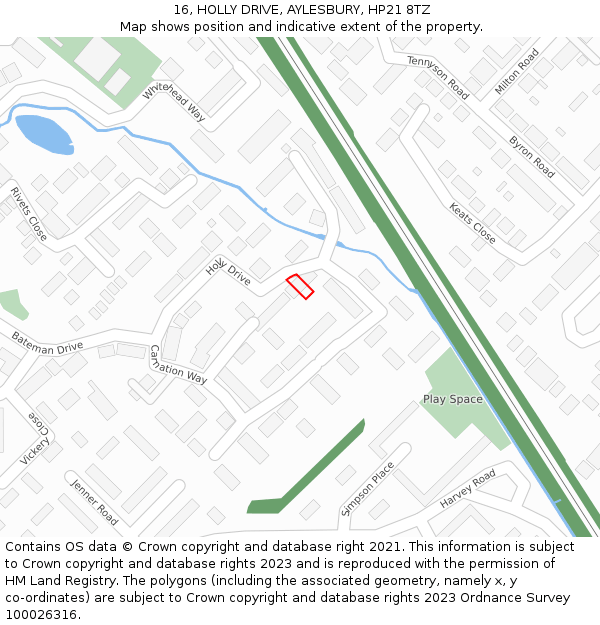 16, HOLLY DRIVE, AYLESBURY, HP21 8TZ: Location map and indicative extent of plot