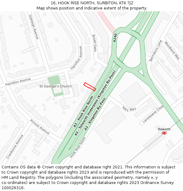 16, HOOK RISE NORTH, SURBITON, KT6 7JZ: Location map and indicative extent of plot