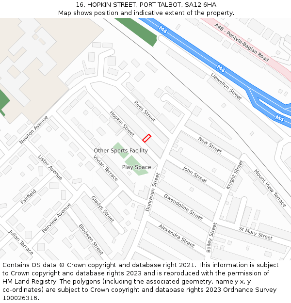 16, HOPKIN STREET, PORT TALBOT, SA12 6HA: Location map and indicative extent of plot