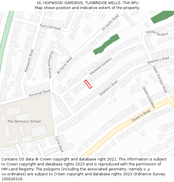 16, HOPWOOD GARDENS, TUNBRIDGE WELLS, TN4 9PU: Location map and indicative extent of plot