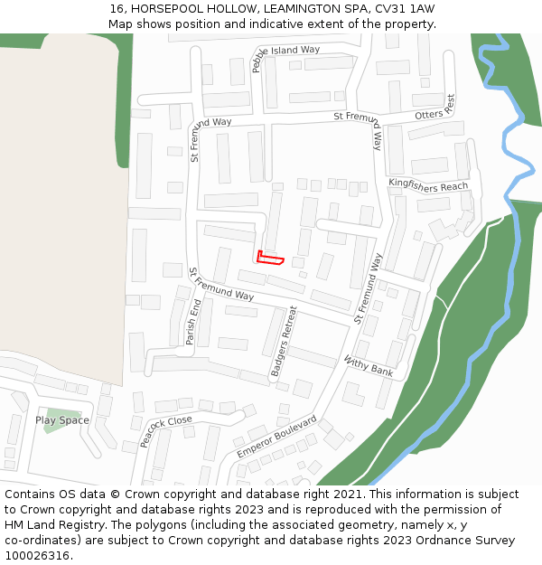 16, HORSEPOOL HOLLOW, LEAMINGTON SPA, CV31 1AW: Location map and indicative extent of plot