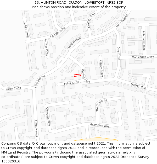 16, HUNTON ROAD, OULTON, LOWESTOFT, NR32 3QP: Location map and indicative extent of plot