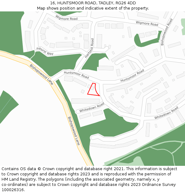 16, HUNTSMOOR ROAD, TADLEY, RG26 4DD: Location map and indicative extent of plot