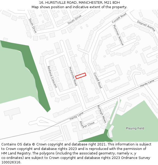 16, HURSTVILLE ROAD, MANCHESTER, M21 8DH: Location map and indicative extent of plot