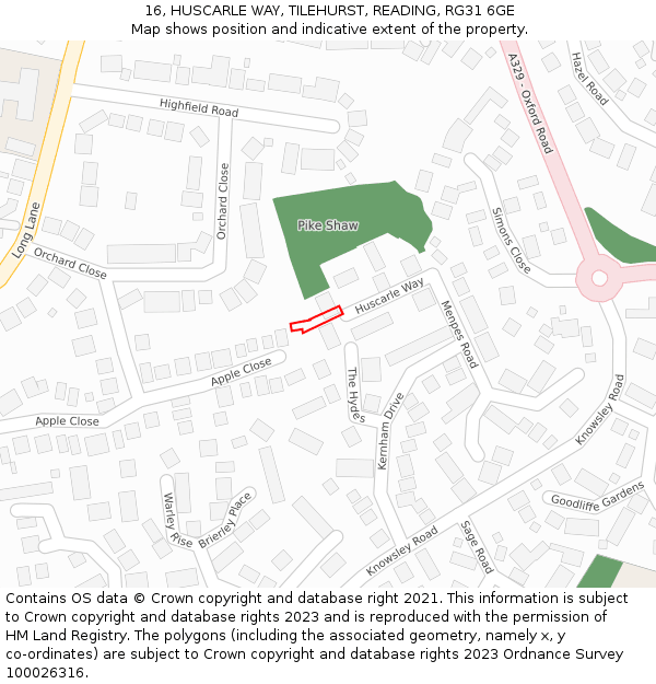 16, HUSCARLE WAY, TILEHURST, READING, RG31 6GE: Location map and indicative extent of plot