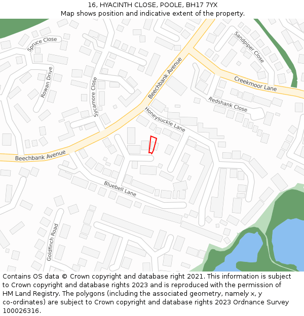 16, HYACINTH CLOSE, POOLE, BH17 7YX: Location map and indicative extent of plot