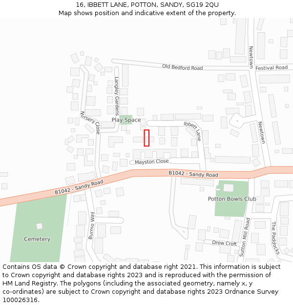 16, IBBETT LANE, POTTON, SANDY, SG19 2QU: Location map and indicative extent of plot