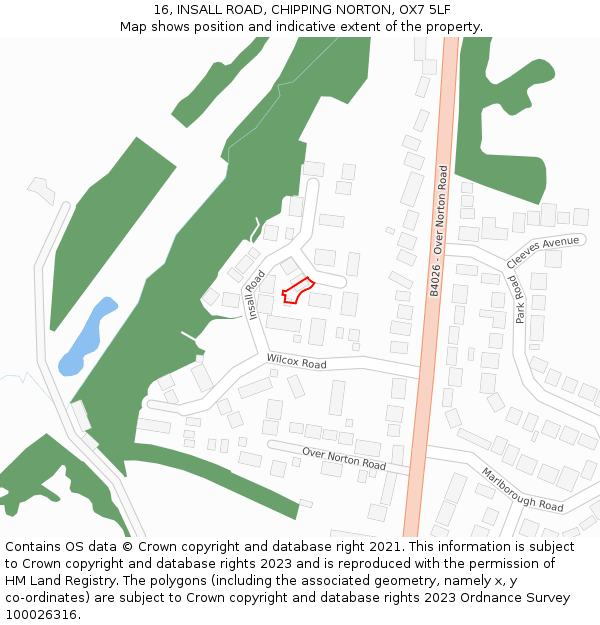 16, INSALL ROAD, CHIPPING NORTON, OX7 5LF: Location map and indicative extent of plot