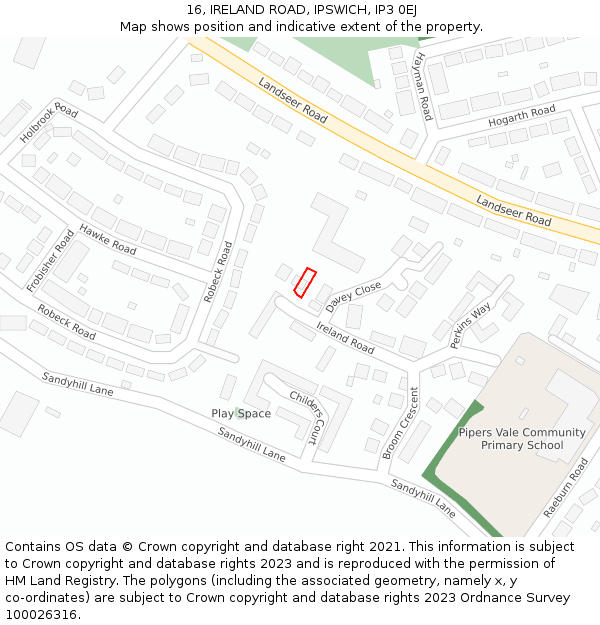 16, IRELAND ROAD, IPSWICH, IP3 0EJ: Location map and indicative extent of plot