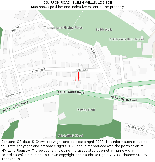 16, IRFON ROAD, BUILTH WELLS, LD2 3DE: Location map and indicative extent of plot