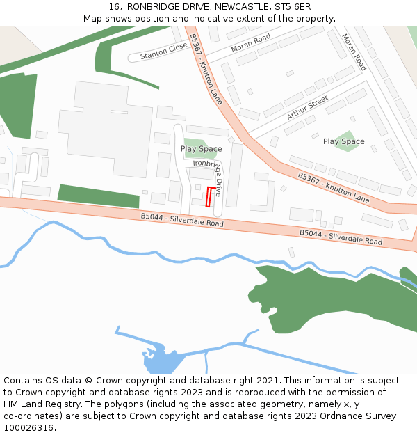 16, IRONBRIDGE DRIVE, NEWCASTLE, ST5 6ER: Location map and indicative extent of plot