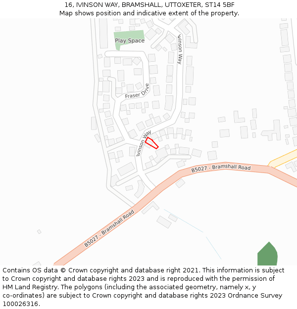 16, IVINSON WAY, BRAMSHALL, UTTOXETER, ST14 5BF: Location map and indicative extent of plot