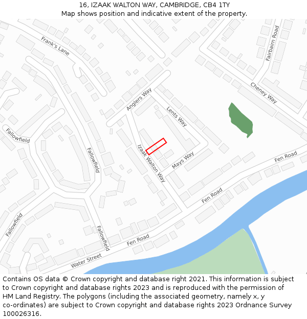 16, IZAAK WALTON WAY, CAMBRIDGE, CB4 1TY: Location map and indicative extent of plot
