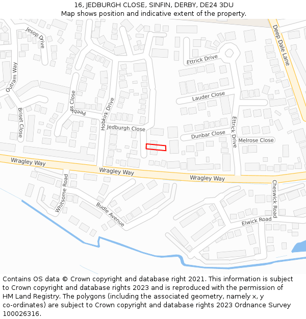 16, JEDBURGH CLOSE, SINFIN, DERBY, DE24 3DU: Location map and indicative extent of plot