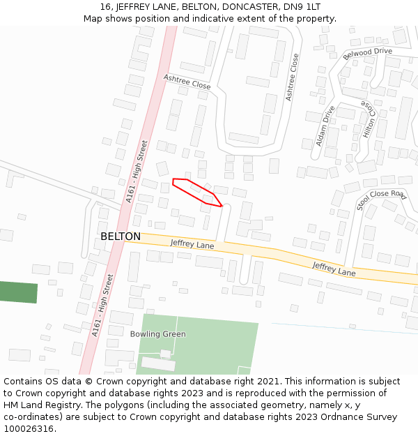 16, JEFFREY LANE, BELTON, DONCASTER, DN9 1LT: Location map and indicative extent of plot
