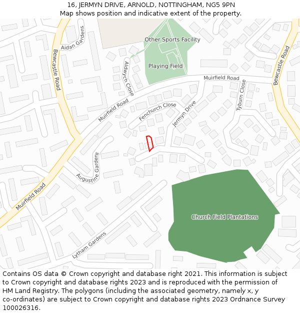 16, JERMYN DRIVE, ARNOLD, NOTTINGHAM, NG5 9PN: Location map and indicative extent of plot