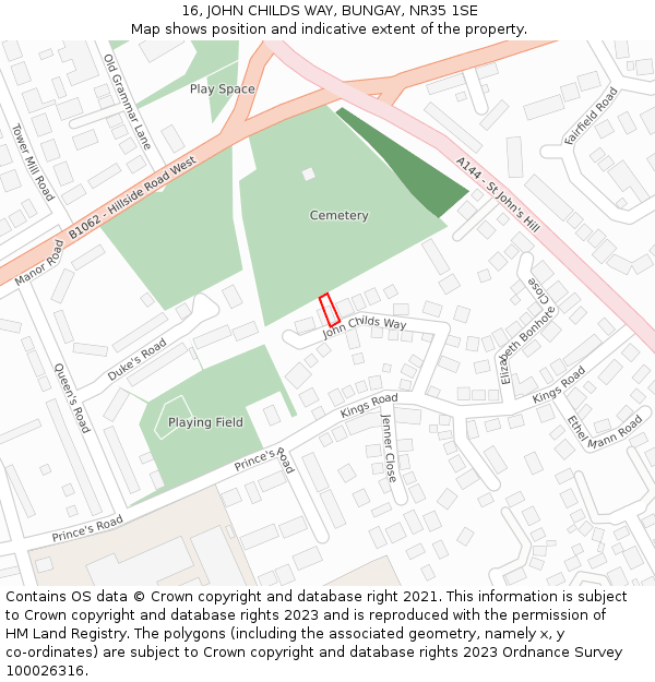 16, JOHN CHILDS WAY, BUNGAY, NR35 1SE: Location map and indicative extent of plot