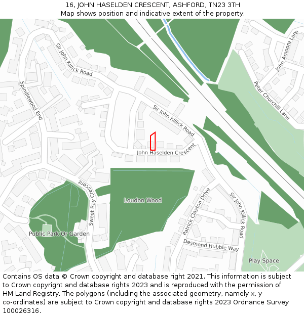 16, JOHN HASELDEN CRESCENT, ASHFORD, TN23 3TH: Location map and indicative extent of plot