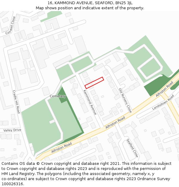 16, KAMMOND AVENUE, SEAFORD, BN25 3JL: Location map and indicative extent of plot