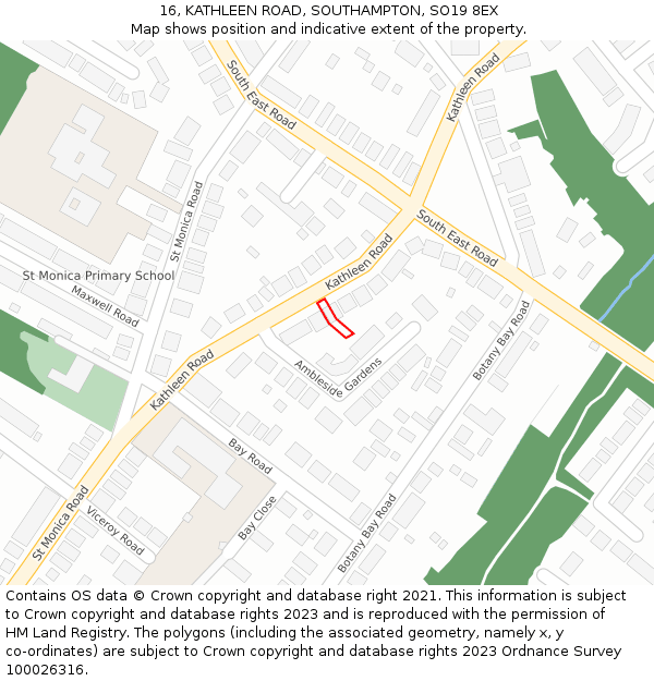 16, KATHLEEN ROAD, SOUTHAMPTON, SO19 8EX: Location map and indicative extent of plot