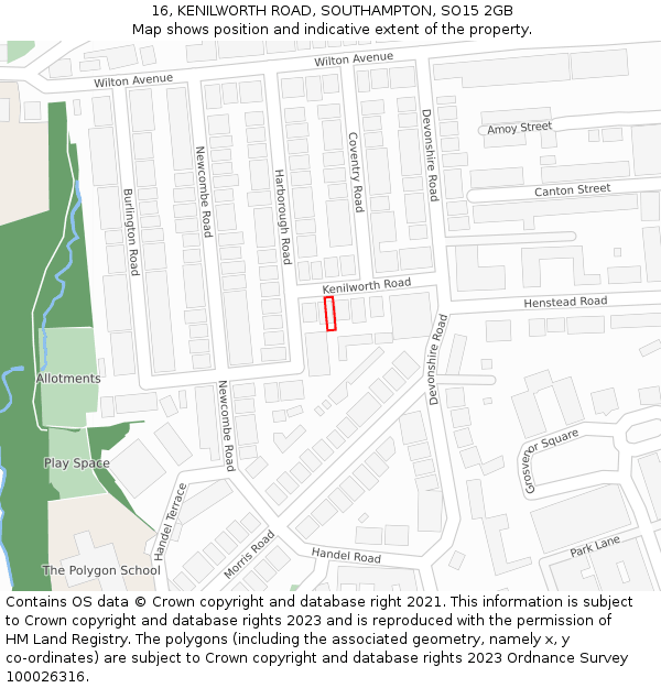 16, KENILWORTH ROAD, SOUTHAMPTON, SO15 2GB: Location map and indicative extent of plot