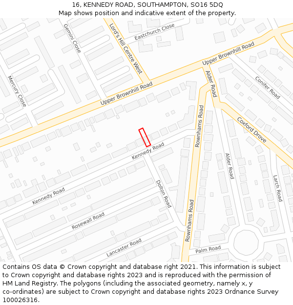 16, KENNEDY ROAD, SOUTHAMPTON, SO16 5DQ: Location map and indicative extent of plot