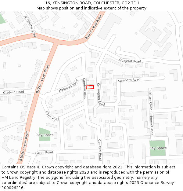 16, KENSINGTON ROAD, COLCHESTER, CO2 7FH: Location map and indicative extent of plot